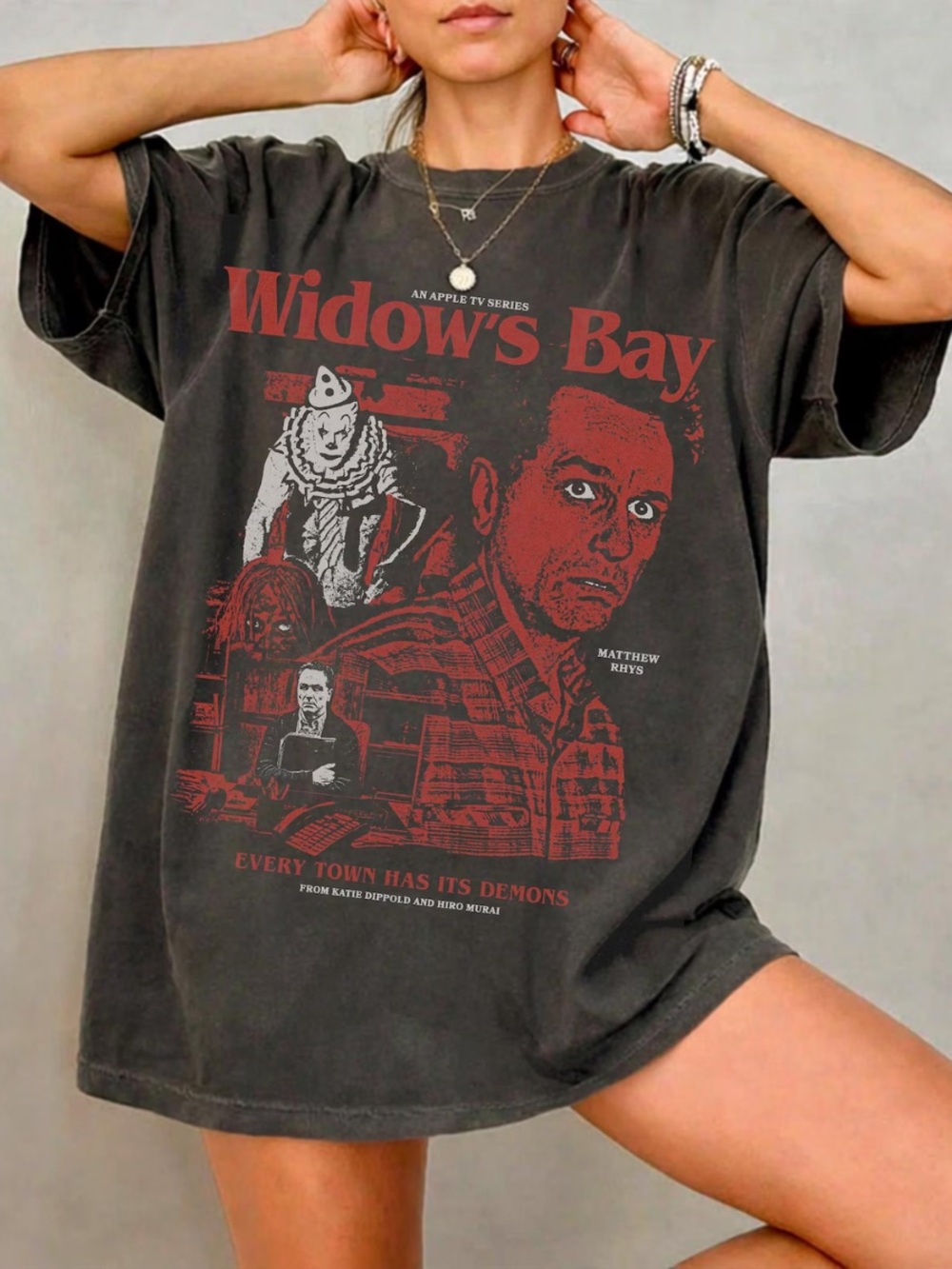 Comfort Colors Widow's Bay Graphic Tee - Pepper with Red Print